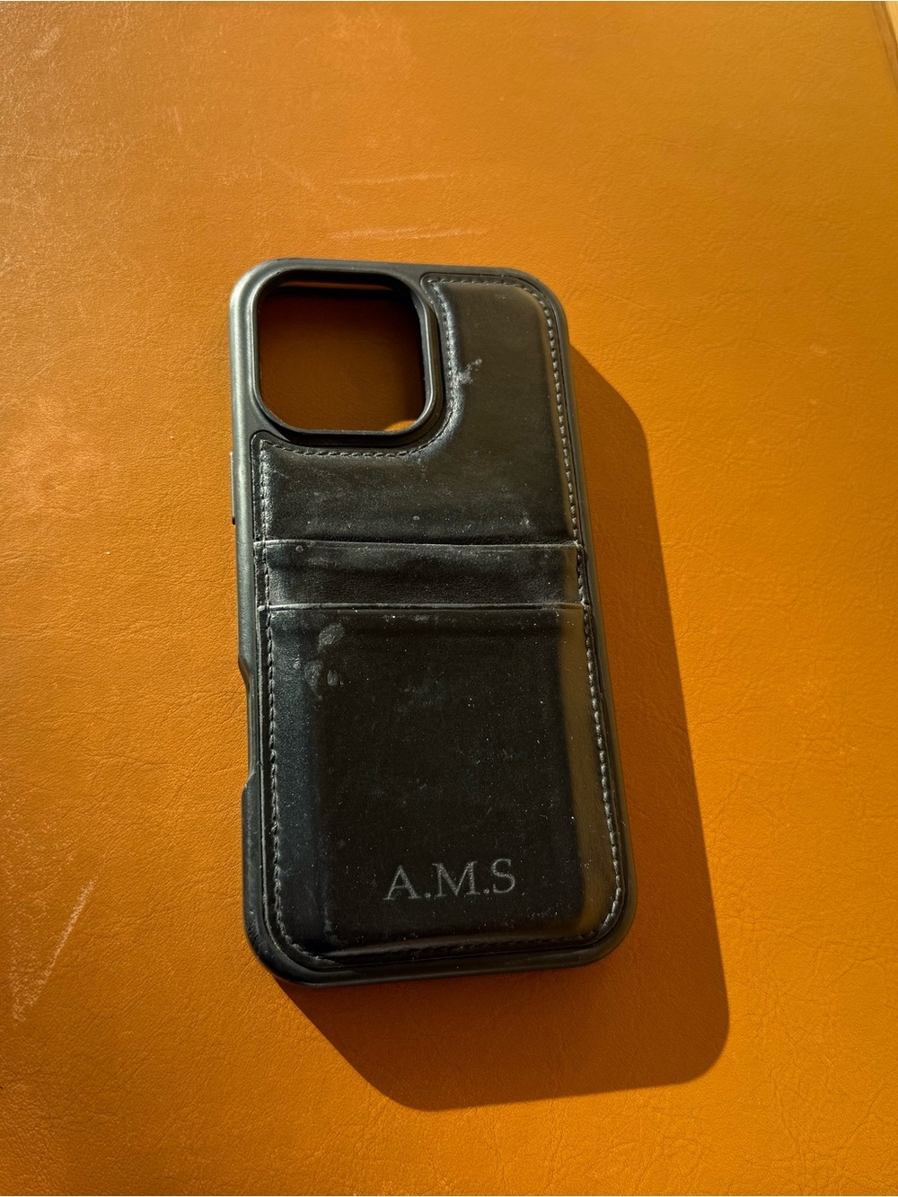 iPhone 16 Pro Max Black Leather Card Wallet Phone Case
